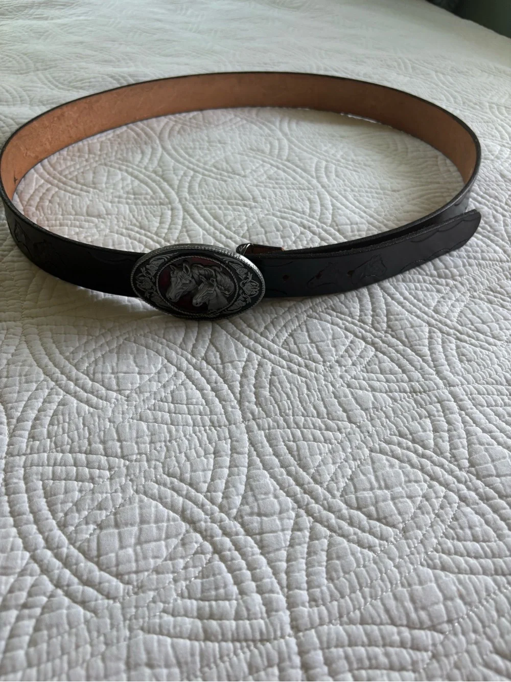 Women's Leather Belt with Horsehead Buckle 53”
